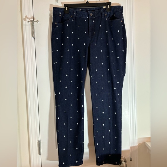 Talbots Signature Slim Ankle Women's Size 14 Umbrella Dark Wash Blue Denim Jeans - Picture 1 of 6